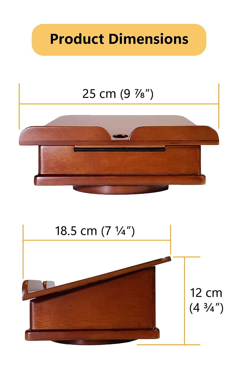 Art Lins Wooden Book Stand for Cookbook Textbook and Tablet, Adjustable Angles, Spacious Storage Case, Carousel Base (Dark Cherry) - Image 4
